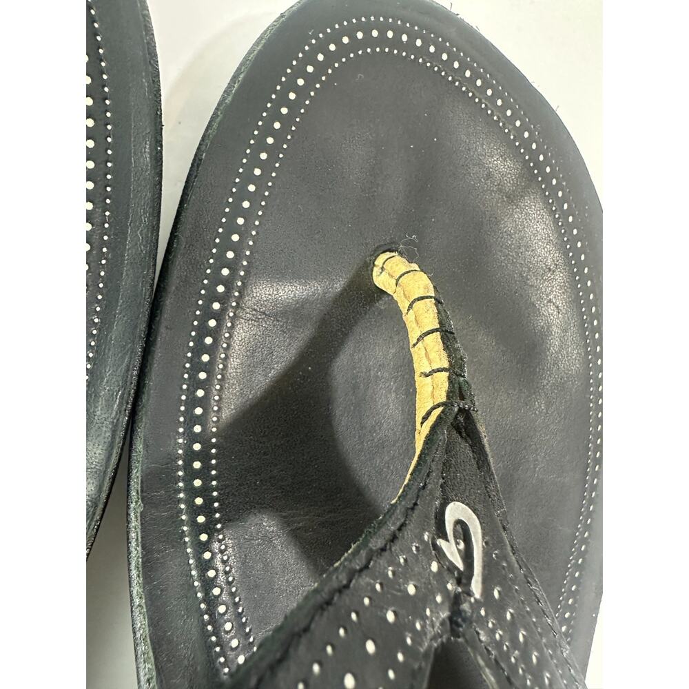 Olukai Ola Full Grain Leather Flip Flops Black Slides Women's Size 10 Sandals - Picture 5 of 14